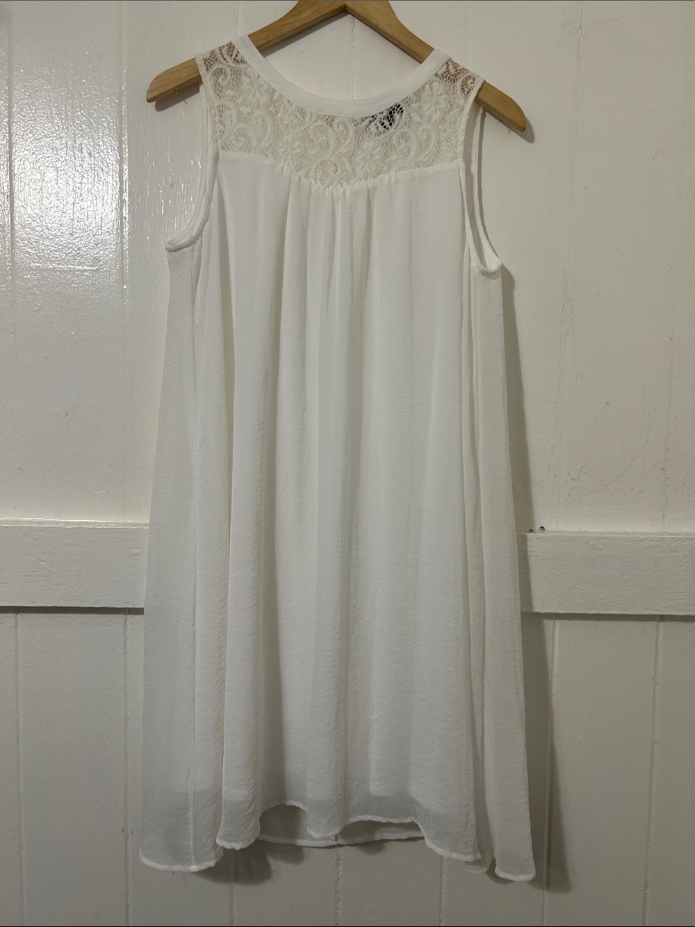 Tacera White Sleeveless Lace Yoke Swing Dress